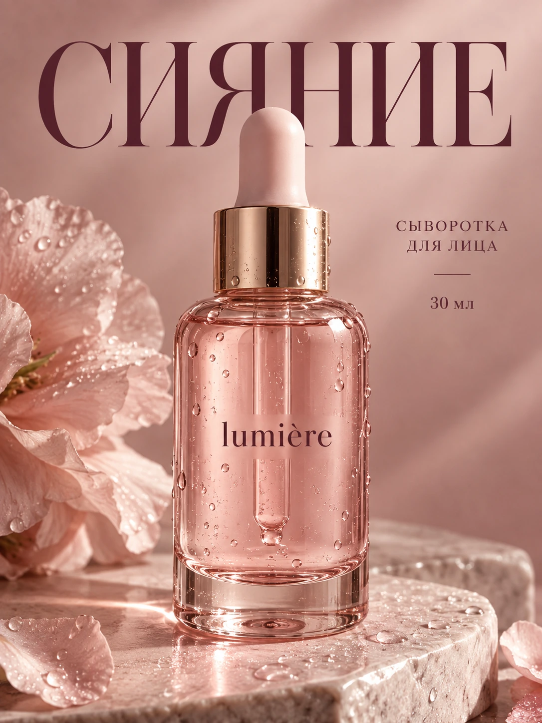 Концепт инфографики Lumière: сыворотка в розовой палитре